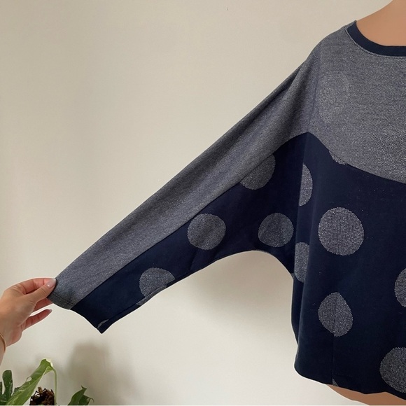 Anthropologie Postmark Polka Dot Blue Metallic Cropped Pullover Dolman Sweater L - Picture 8 of 12